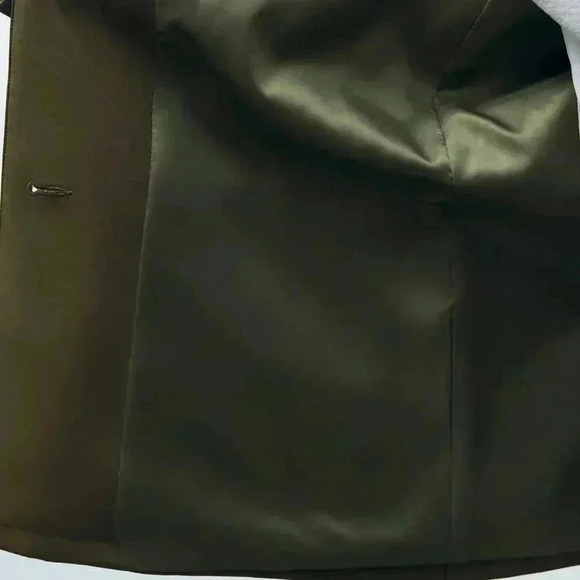 Army Green Elegant Women's Front Button Pocket Belted Long Sleeve Blazer Jacket - Picture 8 of 8